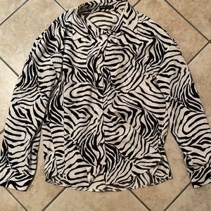 Shein button up zebra blouse